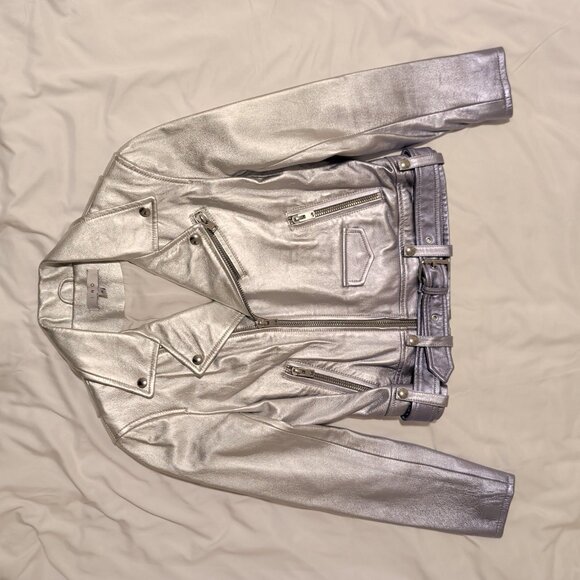 IRO Silver to Purple Ombre Metallic Leather Biker Jacket - Picture 9 of 9